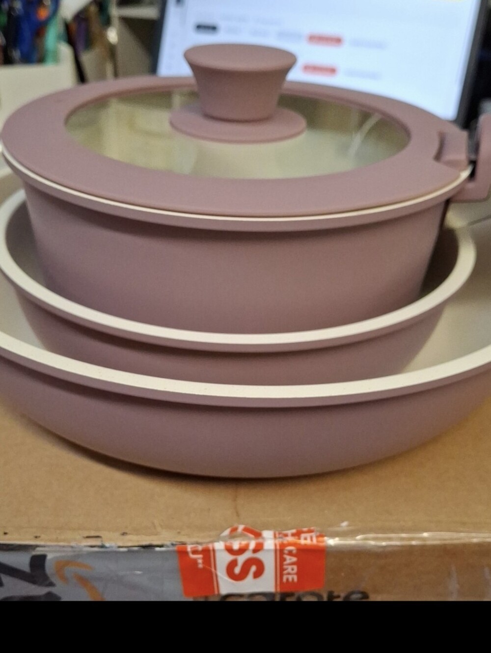 Carote Light Purple 5 Pc - 3 Pans 1 Lid & 1 Handle Glass Lid New
